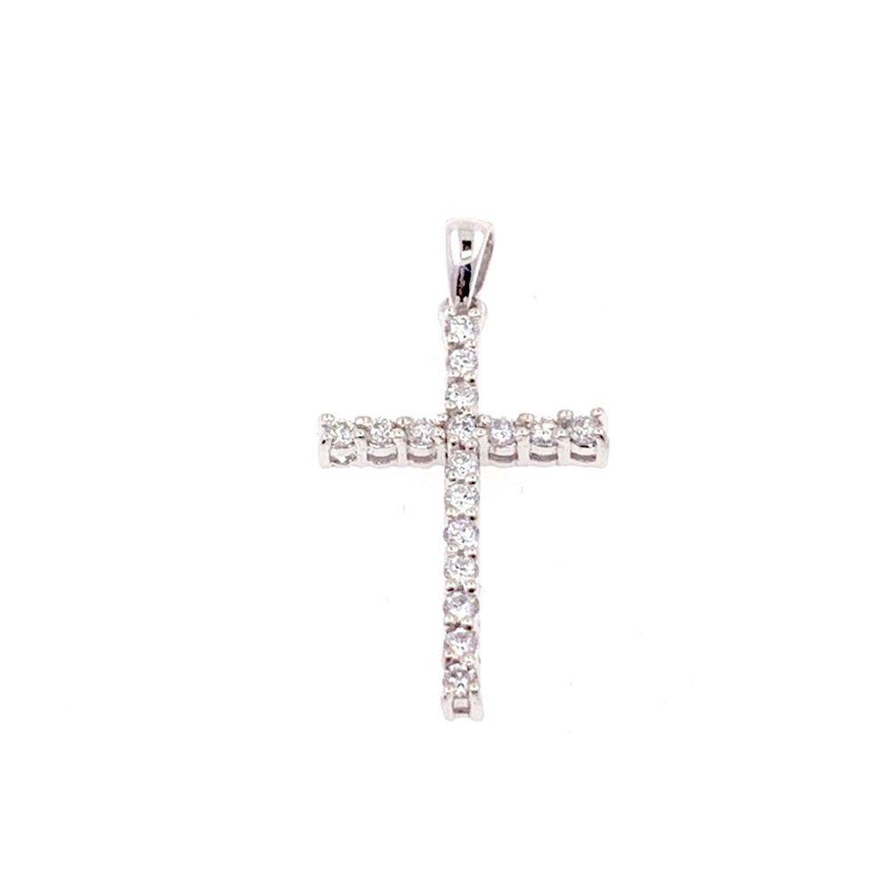 14k White Gold Diamond Cross Pendant